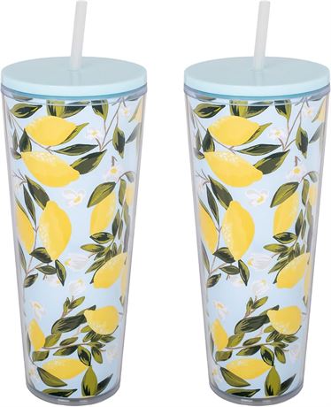 Gobelets citron Mary Lemon Love 24 oz avec paille lot de 2
