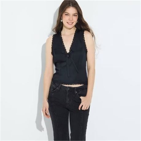 M - Camisole satin bordure dentelle Wild Fable - noir