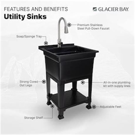 Cuve lessive/utilitaire autoportante 24 x 24 x 35 po noir