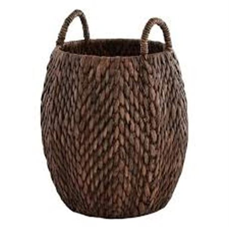 Panier décoratif rond brun en jacinthe d’eau tressée