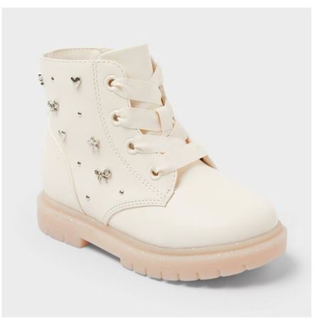 VOIR PHOTOS - Bottes combat Amaya enfants Cat & Jack ivoire 11T fermeture éclair