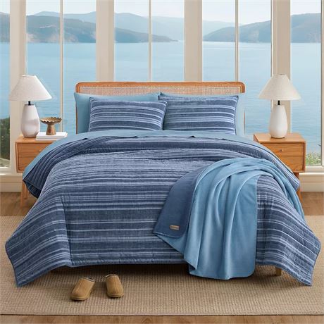 Ens. courtepointe Bearpaw Flint chenille avec taies, bleu