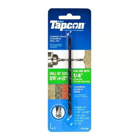 Foret Tapcon 3/16 po x 4-1/2 po carbure queue droite, 1 pièce