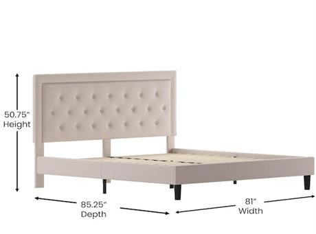 Lit (KING) plateforme rembourré Flash Furniture Roxbury capitonné beige