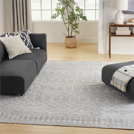 Tapis lavable Nourison Astra 10 x 14 pi gris intérieur géom. bohème