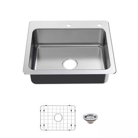 Évier Bratten 25 po à encastrer 1 cuve inox 18 ga avec acc.