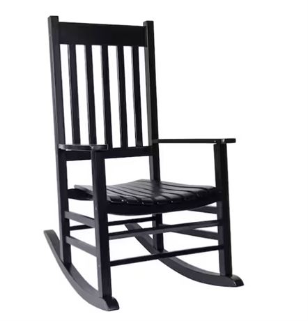 VOIR PHOTOS - Chaise à bascule de véranda noir de 44 pouces de haut en acacia