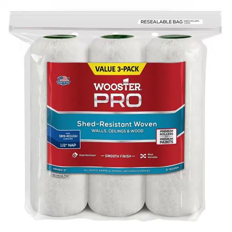 Manchon rouleau Wooster 9 x 1/2 po tissu haute densité Pro blanc tissé