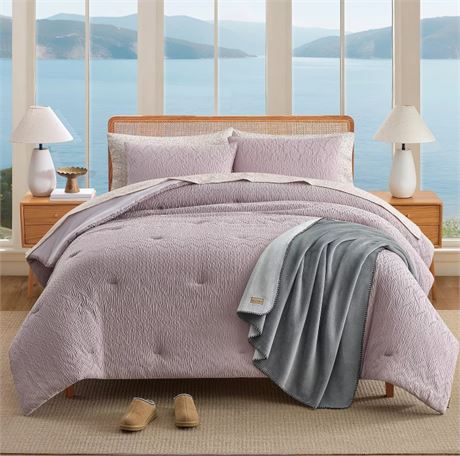 QUEEN - Couverture Bearpaw (90 x 92 po) et taie (standard) violet Q