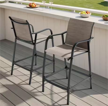Pq. 2 - Tabouret bar patio métal ext. espresso avec accoudoirs, repose-pieds