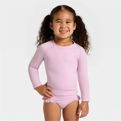 Ens. maillot 2 pcs 12 MOIS côtelé manches longues rashguard filles bébés C&J