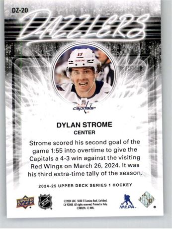 UD 24-25 Dazzlers #DZ-20 Dylan Strome Washington