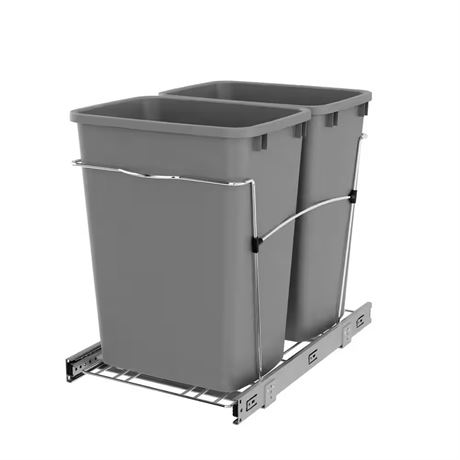 Poubelle coulissante double 35 pte pour cuisine argent