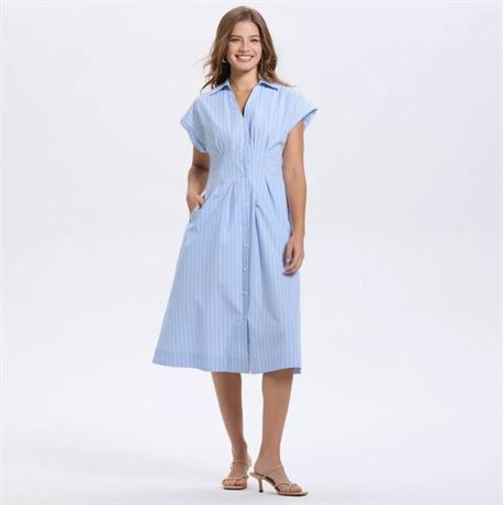 L - Robe-chemise midi plissée manches courtes A New Day femmes rayé bleu