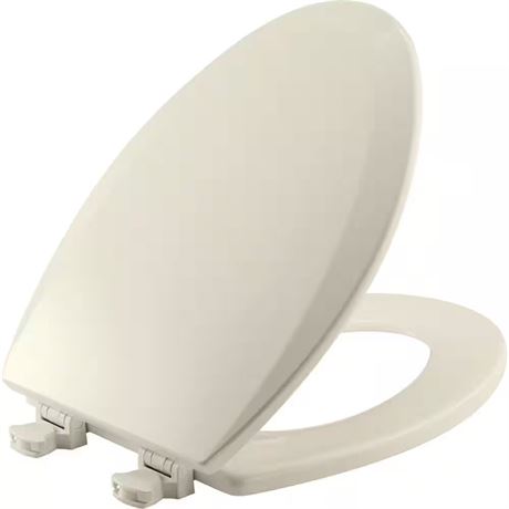 Siège toilette allongé bois émaillé avant fermé biscuit amovible