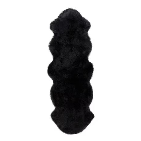 VOIR PHOTOS - Tapis double peau de mouton Nouvelle-Zélande noir 2 x 6 pi