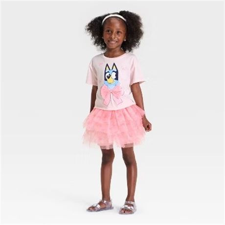 Bluey t-shirt à nœud tout-petites filles rose 4T