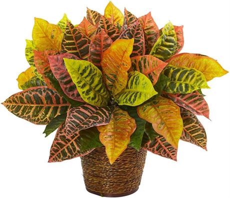 VOIR PHOTOS - Plante artificielle Croton 212 Main 17 po dans panier