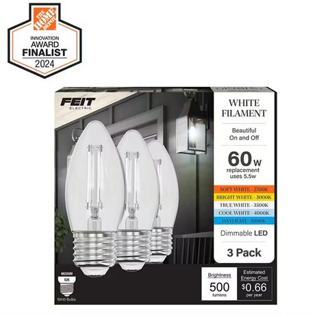 Ampoule chandelier B10 E26 60 W équiv filament clair