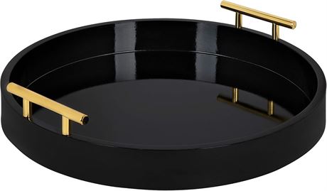 Plateau rond décoratif noir et or 15,5 po Kate & Laurel