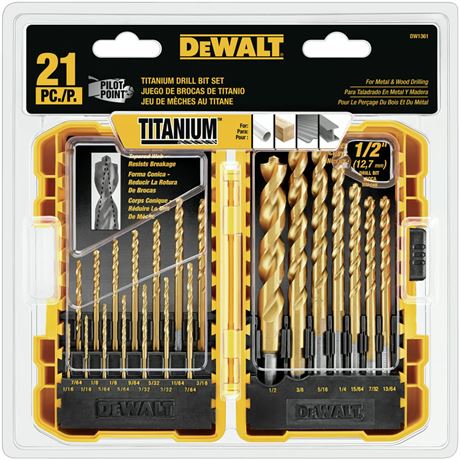 Ensemble de forets DeWalt Titanium Pilot Point 21 pièces