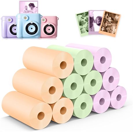Papier thermique recharge caméra enfants 12 rouleaux 3 couleurs