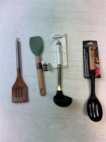 Lot de 4 ustensiles cuisine cuillère ajourée louche spatule bois spoonula