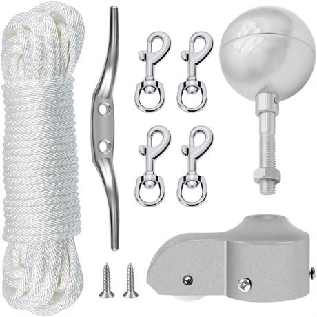 Kit réparation mât de drapeau NQ corde 50 pi + boule 3 po argent