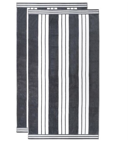 Ens. 2 - serviettes plage Superior coton rayé surdim. 34 x 64 po gris