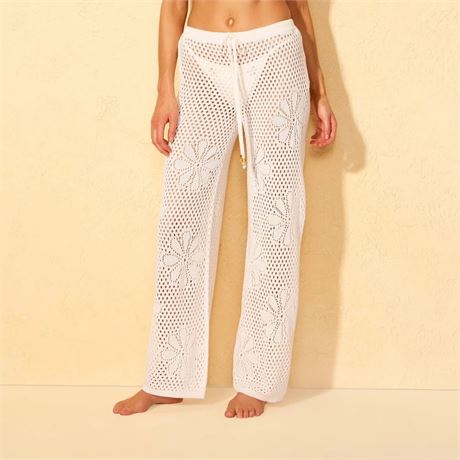 L - Pantalon couvrant crocheté fleurs jambe large Wild Fable femmes crème