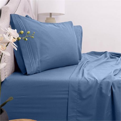 Ens. 4 pcs - draps Double série 1800 microfibre uni denim