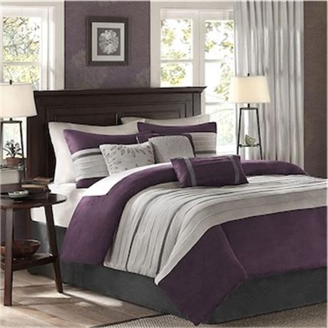 Ens. édredon 510 Design Boulder rayé faux suède assemblé