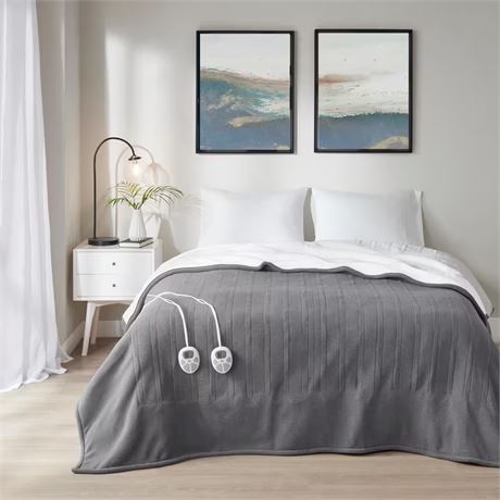 Couverture électrique Queen polaire à sherpa gris foncé