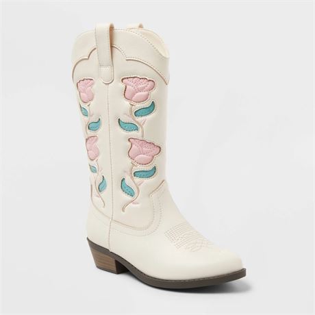 Bottes western brodées Emberly Art Class enfants ivoire 13 mi-mollet