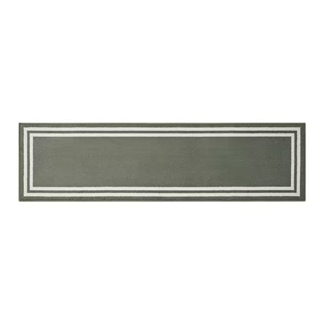Tapis Debbie double bordure ivoire/sauge 2 x 6 pi touffeté polypropylène
