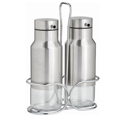 Ens. bouteilles huile et vinaigre Trudeau avec support inox 12-1/2 oz