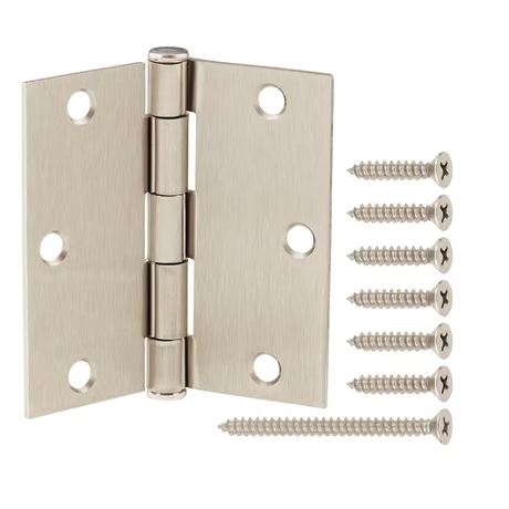 Charnières de porte nickel satiné 3-1/2 po sans grincement, 12/pqt