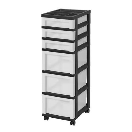 SANS ROULETTES - Chariot rangement 6 tiroirs avec dessus organisateur