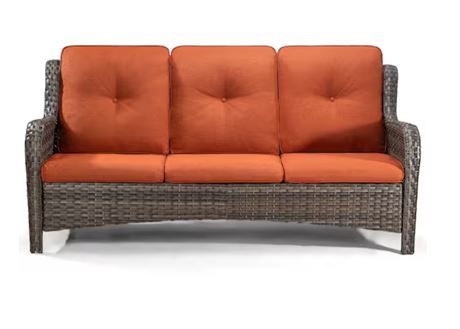 Sofa sectionnel patio rotin 3 places avec coussins oranges