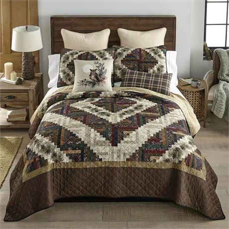 KING - Ens. 3 pcs - courtepointe Whitley polyester brun/taupe