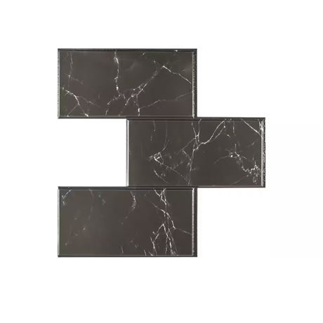 4 FEUILLES - Carreaux dosseret autocollant marbre noir 10 x 10 po