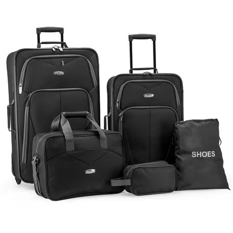 Ens. 5 valises souples légères à roulettes noires