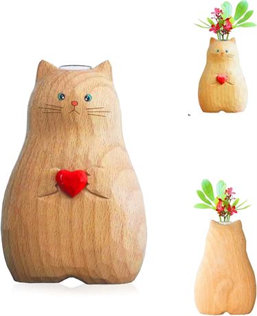 Vase chat en bois fait main – petit format décoratif