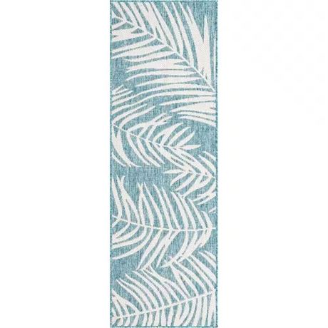 Tapis extérieur botanique palmiers aqua clair 2 x 6 pi 1 po