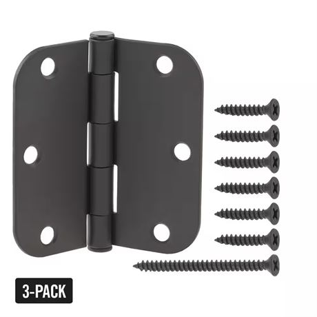 Charnières de porte noires 3-1/2 po – sans grincement – lot de 3