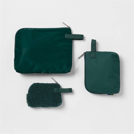 Trousse de toilette 3 pièces et sac Open Story vert