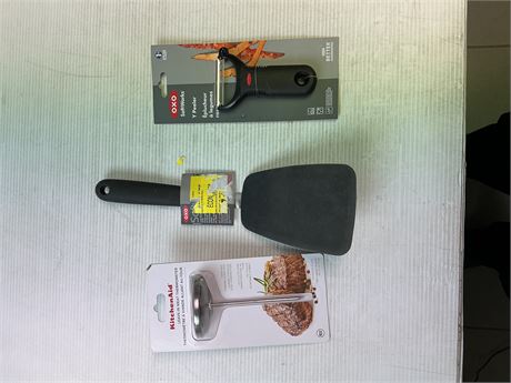 Lot de 3 ustensiles de cuisine éplucheur spatules thermomètre
