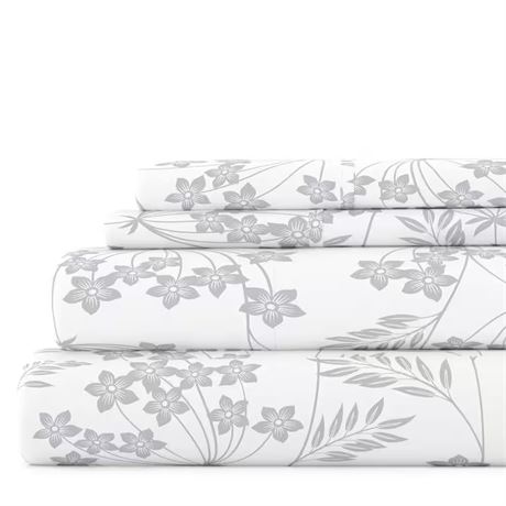 Ens. 4 pcs ultra doux bleu clair motif dentelle Chantilly microfibre