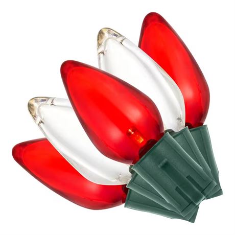 24 Red and Warm White Smooth Steady Lit Super Bright C9 LED String Lights