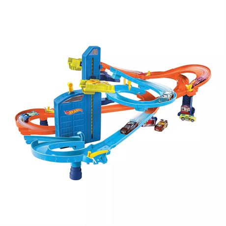 LIRE DESCRIPTION - Ens. circuit Hot Wheels Auto Lift Expressway + voitures